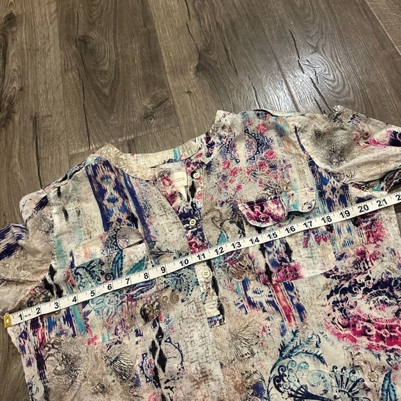 CHICO'S Cotton Top Boho Multicolor Long Sleeve Popover Shirt Women's Sz Large 2 - Picture 9 of 13